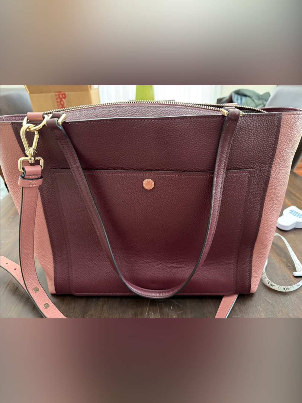 Cole Haan Two-Tone Burgundy and Pink Shoulder Tote
